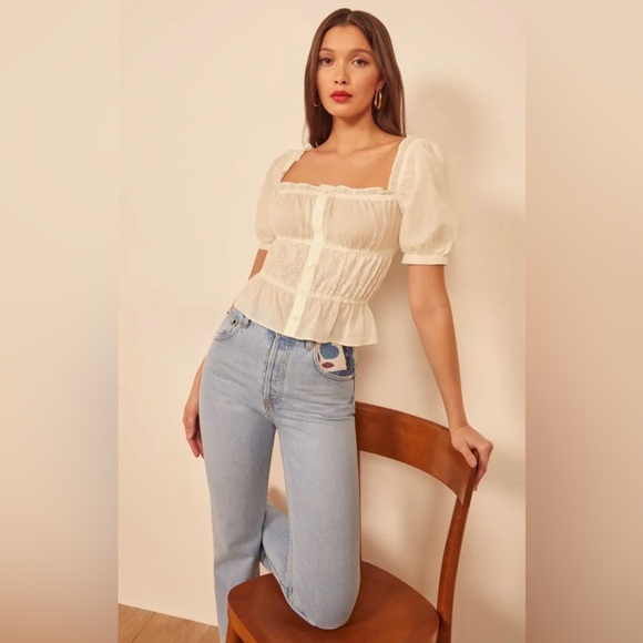 Reformation Tops - Reformation Sicilia Organic Cotton Eyelet Top In Ivory